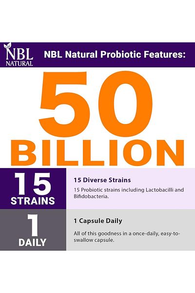 NBL Natural بروبيوتيك للرجال 50 مليار وحدة تشكيل مستعمرة 15 بروبيوتيك، 30 كبسولة