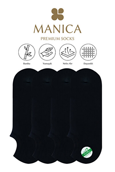 MANICA Erkek Bambu Sneaker Çorap 4 Çift - Siyah