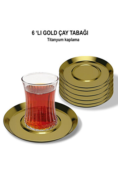 EVSTYLE Titanyum Kaplama Romantik Çay Tabağı 6 'lı - Gold