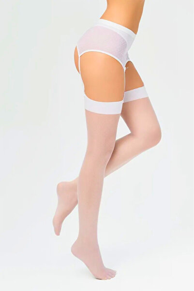 Mite Love Бели дамски чорапи с жартиери