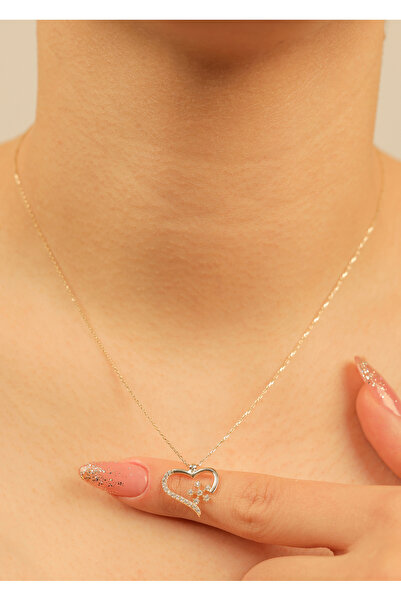 kuyumcu nurettin 1,80  gr (gram)  Kalp Kar Tanesi Detaylı Taşlı Kolye  45 cm ...