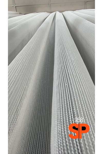 Vinaldi Ecru Fine Glitter, Thin Striped Non-Wrinkle, Non-Ironing Plain Tulle 1/3 Pleat