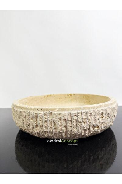 Modestmar Ivory Traverten Kenar Patlatmalı Kase 26cm