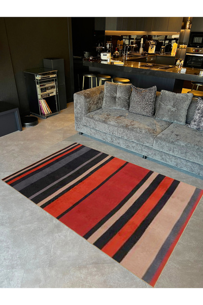 Rugs Modern Halı Ametist Serisi Turuncu Gri Tonlar Çizgili Detaylı Desen Doku...