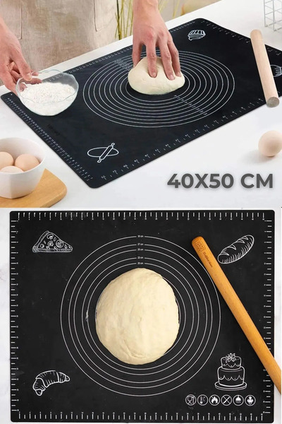 Ülgenev 3 Pieces Stainless Steel 32cm Pizza, Lahmacun, Pita Tray, Silicone Dough Mat and Cutter Roulette