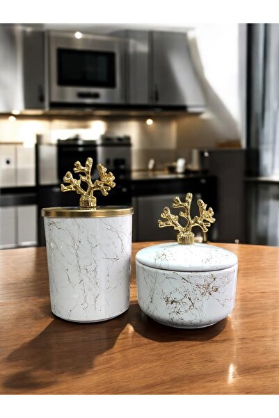 ferayhome إكسسوارات المطبخ المزخرفة، قطعتان من الرخام الأبيض الذهبي، أسطوانة ...