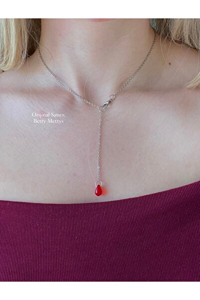 bettymettys Minimal Fairycore Y Necklace with Blood Drop Drop Beads