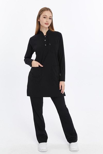Çatı Medikal Happiness Modest - Set de uniforme pentru doctor și asistentă din lycra neagră, uniformă pentru scrub și set chirurgical