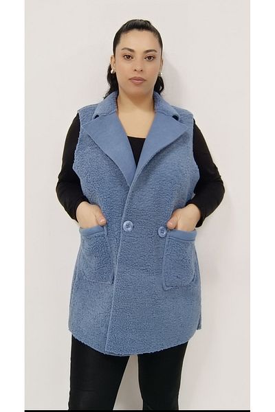 AKŞEN GİYİM Vestă ușoară pentru femei, cu guler, mărime ideală, 75 cm, cu un singur nasture
