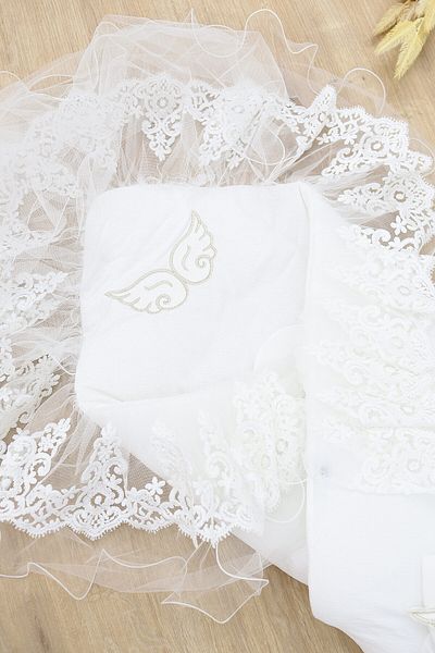 Sitilin Baby Girl Boy White Luxury Veiled Angel Wing Swaddle Blanket Stl6940