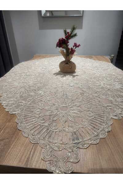 Tekstilife Lux Si̇mli̇ 95x95 Dantela Home Textil Bej [maro lapte]