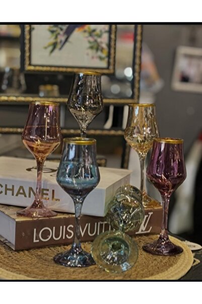 P H Panayır Home 6 Kişilik Renkli Kahve Yanı Cam Su Bardağı Kadeh  Çeyizlik S...