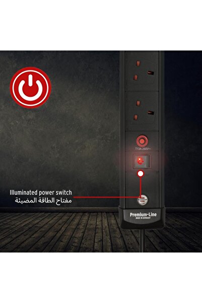 Brennenstuhl Premium-Line 6-way Extension Socket, 5m Cable, Black, 13A Fuse