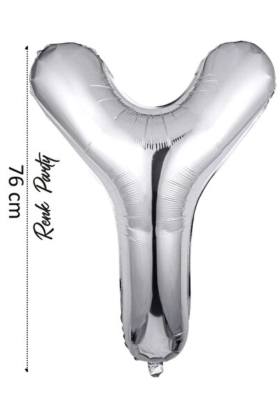 renk party Y Letter Balloon - 76 cm Silver Color - Foil Balloon 34 Inch