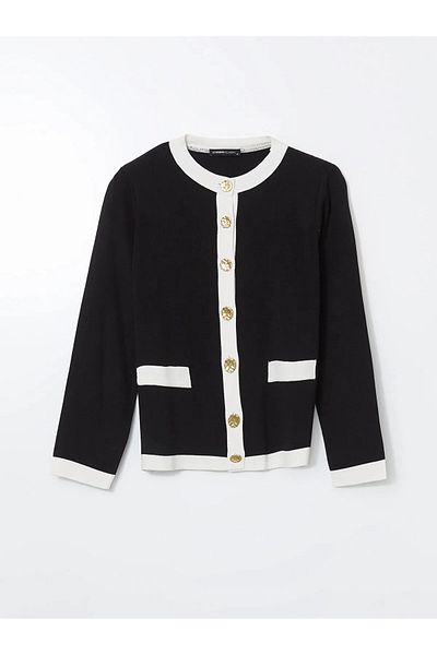 LC Waikiki Classic Black Crew Neck Women's Knitwear Cardigan