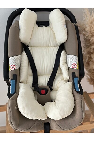 MAMARADUGA Single Layer Muslin Embroidered Stroller Cover + Stroller Cushion + Double Layer Embroidered Blanket - Cream Hedgehog-Rabbit