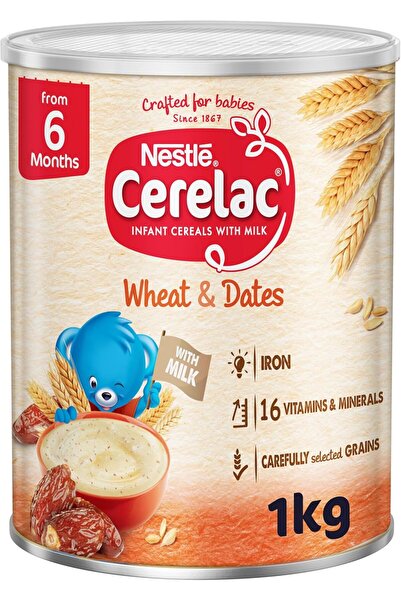 Cerelac حبوب نستله للأطفال بالقمح والتمر، علبة معدنية، 1 كجم