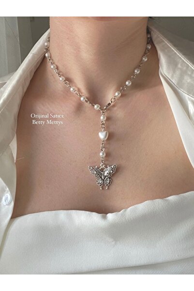bettymettys قلادة Fairycore Coquette Y مطرزة باللؤلؤ مع سحر الفراشة