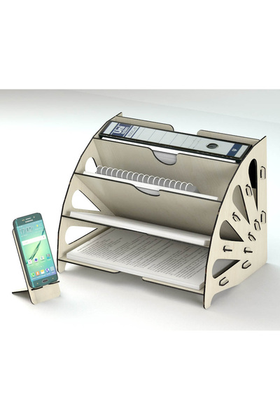 2holgun Ahşap Dekoratif Evrak Rafı Dosya Düzenleyici Masaüstü Toplayıcı krem