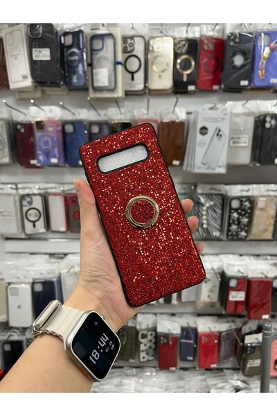 TECNOTREND Galaxy S10 Plus Uyumlu Simli Yüzüklü Silikon Kılıf