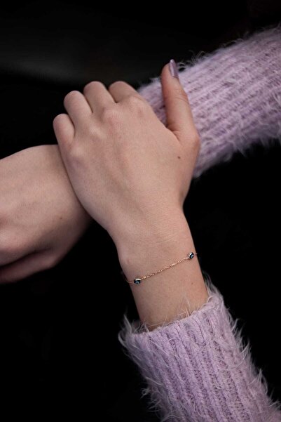 SUNSHINE 925 Ayar Gümüş Zirkon Taşlı Sıralı Nazar Boncuklu Bileklik