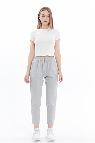 RAMON&ARTOS Elastic Waist Lace Detailed Narrow Leg Fabric Trousers