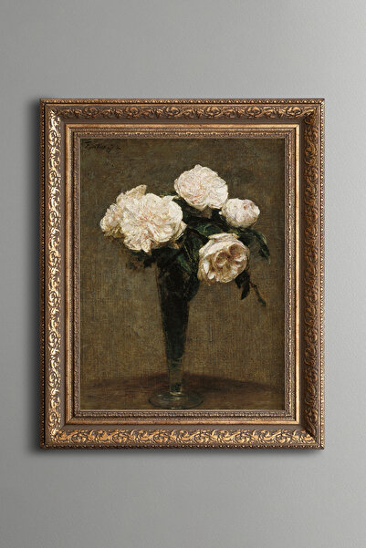 epiqart Vazoda Güller - Vintage Desenli Çerçeve