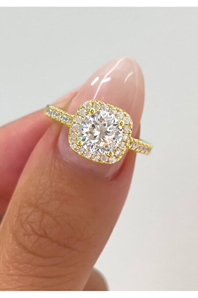 Crystal Diamond Zirconia Işıklı hediye kutusunda 1 karat gold renk tektaş yüz...