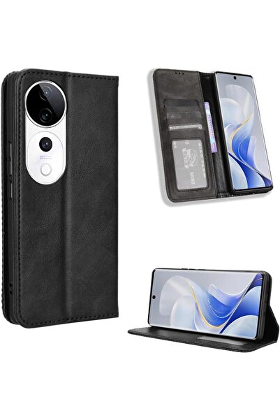 Rivor Vivo V40 5G Uyumlu Kılıf 3d Kamera Koruyuculu Kapaklı Kartlıklı Cüzdanl...