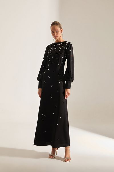 BETTY & SAM Maddie Midi Long Sleeve Black Evening Gown