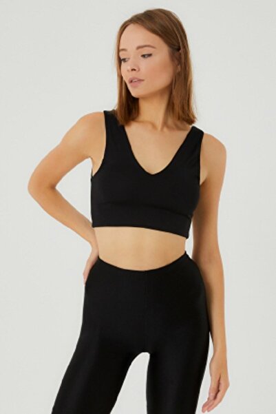LAMODEMAPASS Siyah V Yaka Crop Top