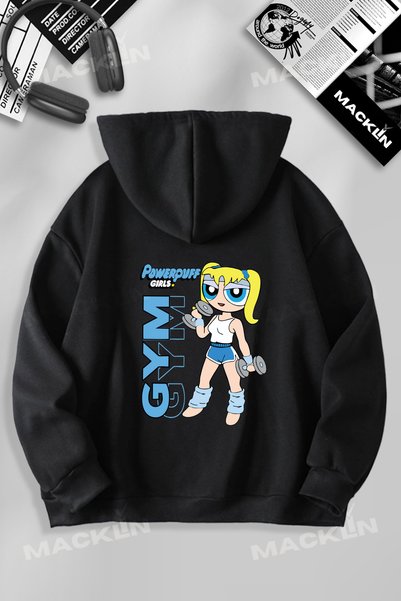 darkopia سويت شيرت نسائي بغطاء للرأس مطبوع عليه PowerPuff Girl GYM