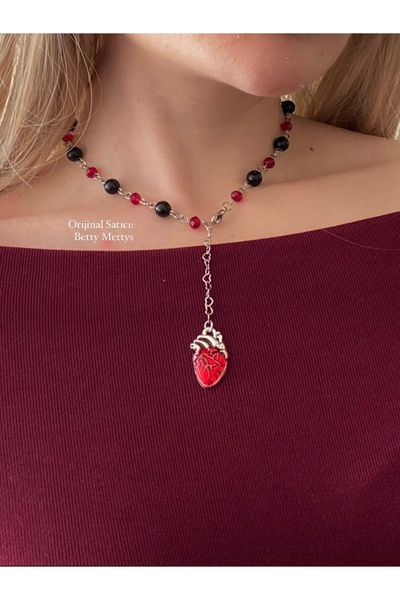 bettymettys Kanlı Kalp Charmlı y2k Gotik Tasarım Y Kolye