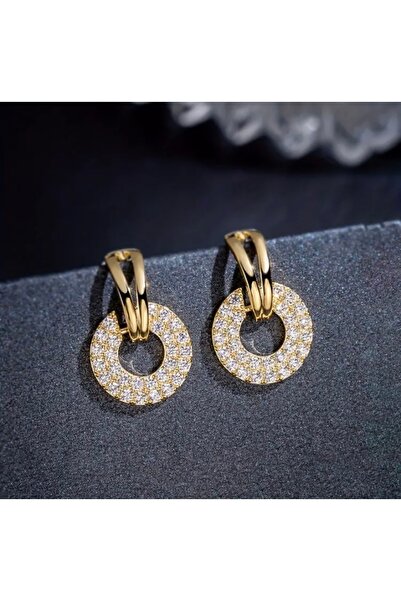 Accessories Vanilla Avenue Şık Vintage Esintili Geometrik Işıltılı Daire Sallantılı Kadın Küpe