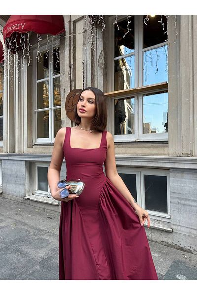 Bak'ap Rochie maxi cu bretele lungi și groase, cu detaliu cu fundă, corset decoltat în spate