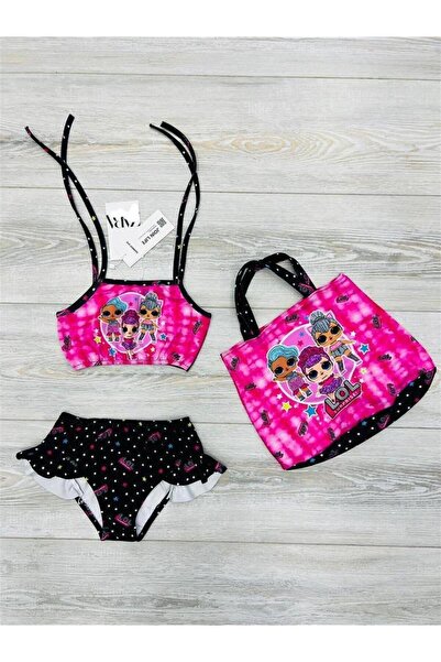Genel Markalar Kız Çocuk Karakterli Çantalı Üçlü Bikini