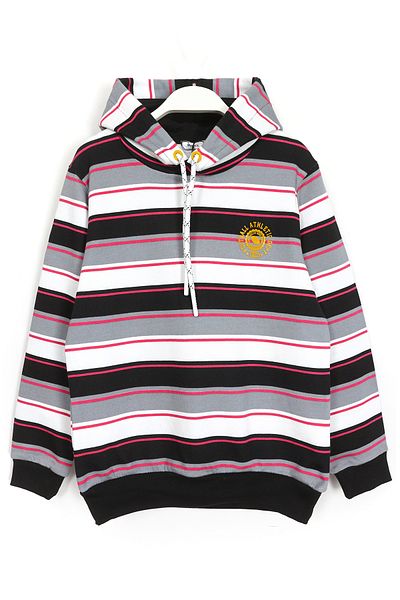 DobaKids Striped Embroidery Detailed Hooded Boy Sweatshirt