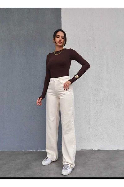 geenz manifacture Μπεζ Χρώμα - Γκρι Lycra της δεκαετίας του '90, Super High Waist Loose Palazzo Jeans