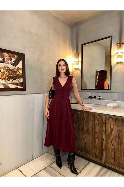 Bak'ap Rochie maxi lungă cu detaliu cu nasturi premium