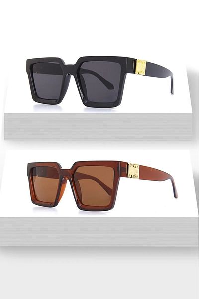 LUPİX Unisex Black Brown Square Deal Set - Sunglasses 2 Pcs
