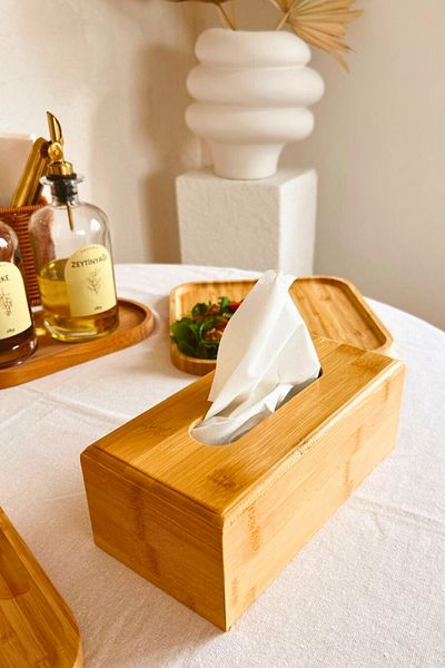 Woodcept Bamboo Rectangular Box Z Paper Napkin Holder, Desktop Bamboo Handkerchief Storage Box