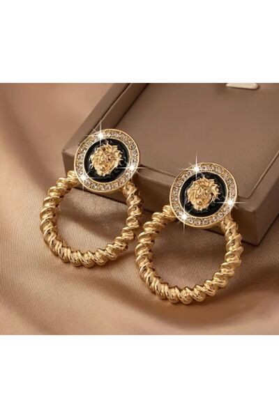 Dgt Luxury Lion Head Drop Earrings, Ear Pin Stainless Steel