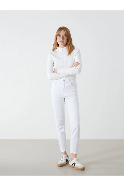 LC Waikiki Xside Ecru Stand Collar Textured Women's Cardigan