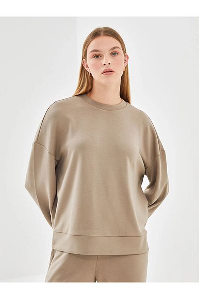 LC Waikiki Γυναικείο φούτερ LCW Vision Beige Crew Neck Oversize