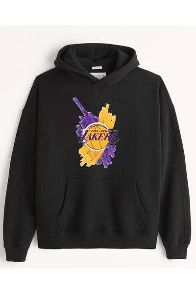 hobidünyam- La Lakers Printed 100% Cotton, 3 Thread. Raised, Fleece Inside, Very Thick Hoodie