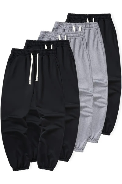 CAONNES 5 ζευγάρια γκρι και μαύρα αθλητικά παντελόνια jogger σε μεγάλο μέγεθο...