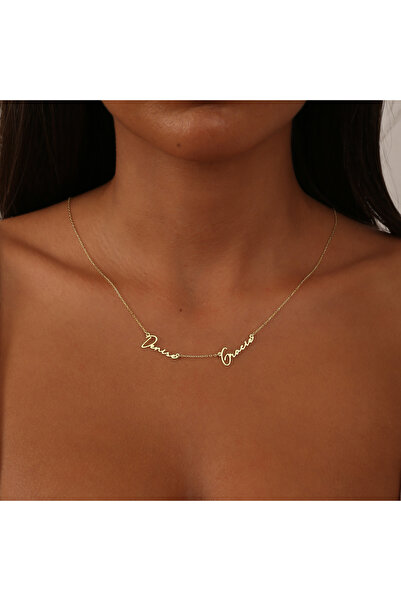 Genel Markalar 925 AYAR Gümüş Kaplama veya 2'li 3'lü 4'lü İsimli Kolye-18 Ayar Altın Kaplama El Yazısı Çoklu İsim