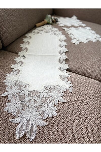 eyup ceyiz Fransız Güpürlü Modern ve Klasik Uyumlu 3 Parça Masa & Sehpa Örtü ...