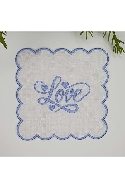 decofav Пастельно-блакитна коктейльна серветка з вишитим серцем і написом «Lo...