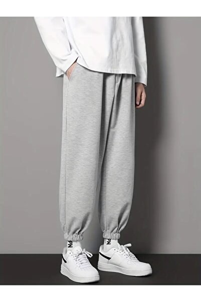 yx yustex sport بنطال رياضي رجالي رمادي اللون من القماش المغسول بأرجل مطاطية ...